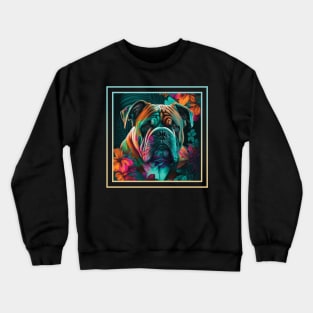 Bodacious Bulldog Vibrant Tropical Digital Oil Painting Pet Portrait Crewneck Sweatshirt